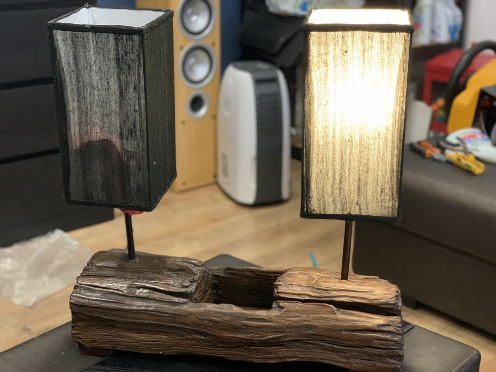 Lampa lemn teak cu abajur din pânza