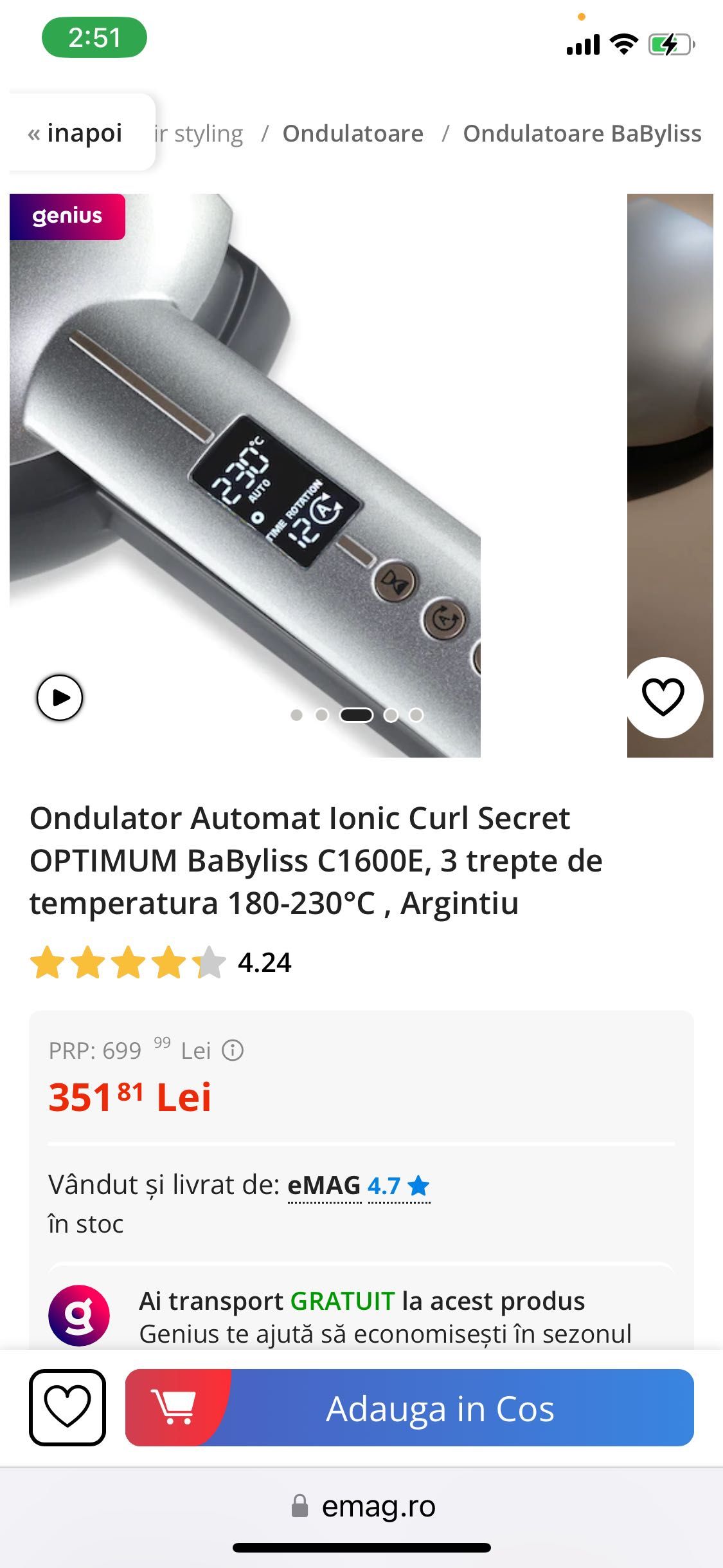 Ondulator Automat Ionic Curl Secret Optimum C1600E BaByliss