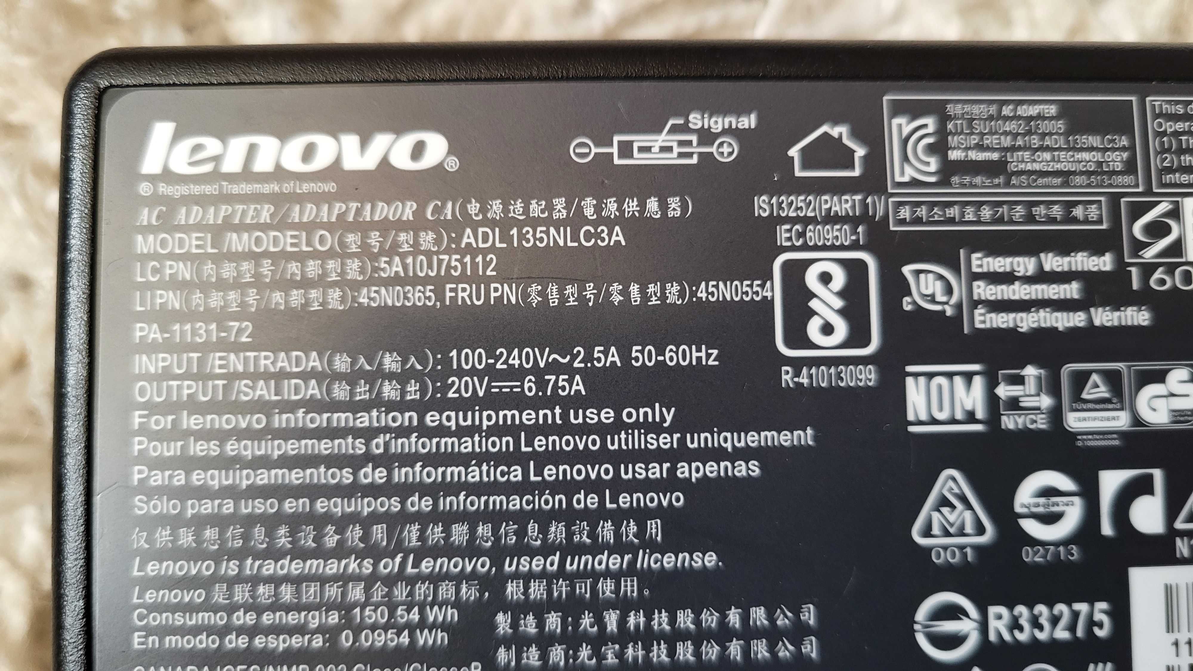 LENOVO 135W Incarcator AC Adaptor 20V-6.75A cu mufa usb cu pin central