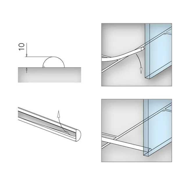 Prag pardoseala cabina dus auto adeziv,Transparent H= 10mm sau 5mm