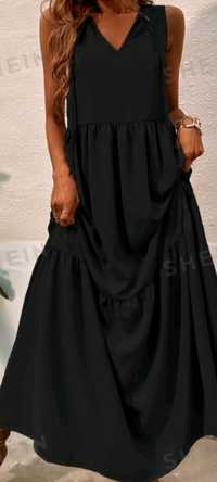 Rochie de vara  neagra lunga vaporoasa Shein/ stil Zara Asos Mango