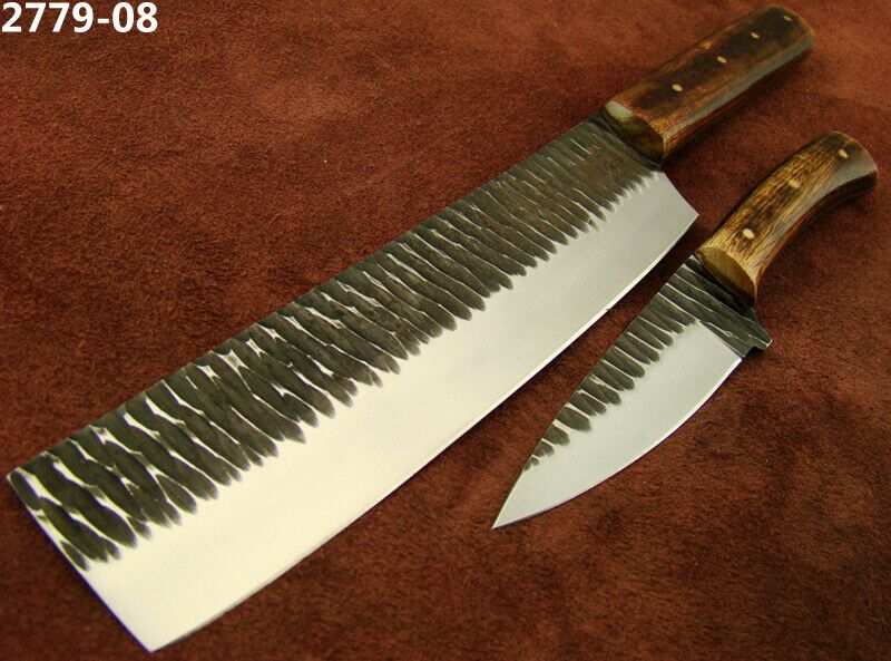 Două cuțite de bucătărie din oțel 1095 cu mâner din lemn de trandafir.
