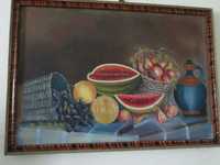 Tablou panza vechi, dimensiune mare, reprezentand o masa cu fructe