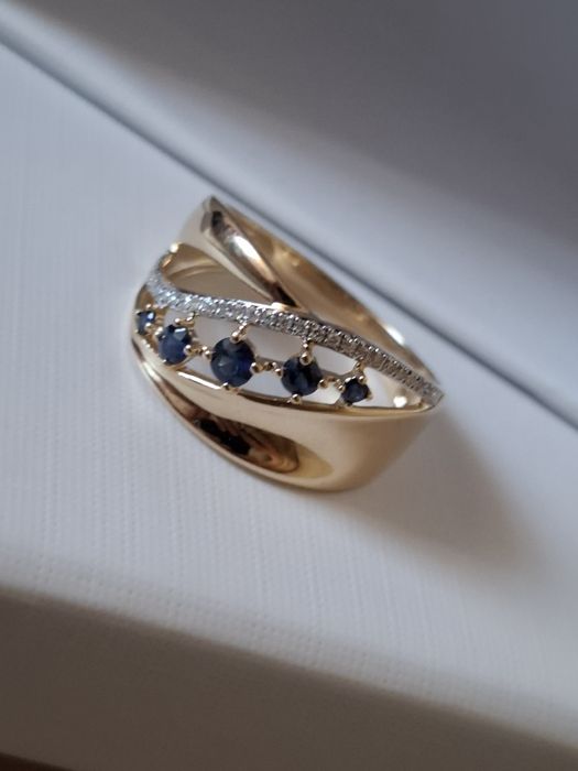 Inel aur 14k diamante si safire
