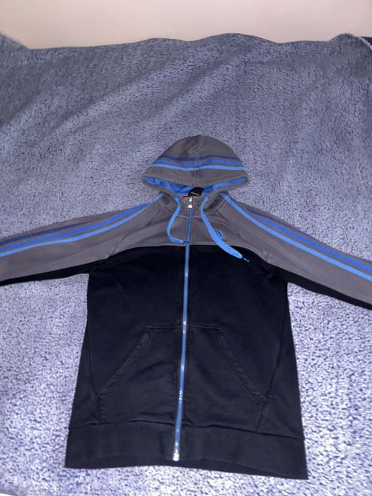 Адидас 3 ленти суичер сиво/черно/синьо