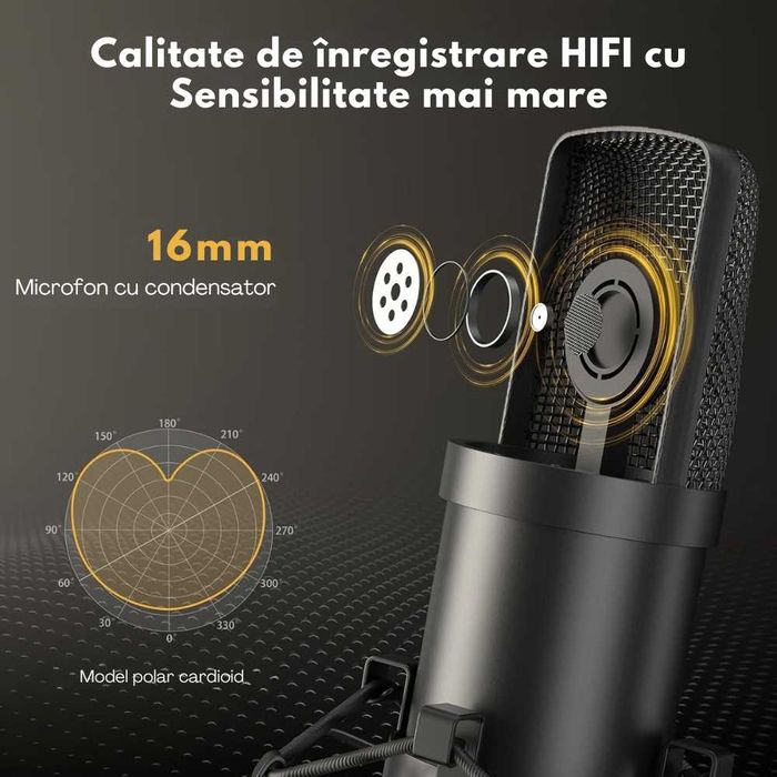 Microfon Profesional de Studio Condenser, Stand si Accesorii incluse