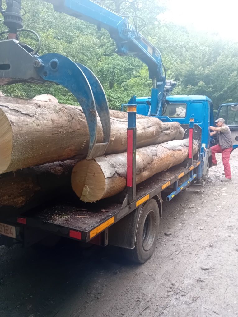 Camion Man 8.153 si mercedes vario 814D cu macara forestiera atlas