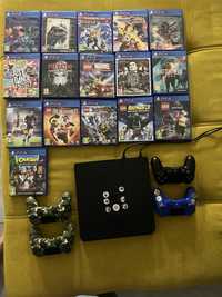 Vand PS4 Slim 1 TB cu accesorii+ controller 2 buc + 5 jocuri