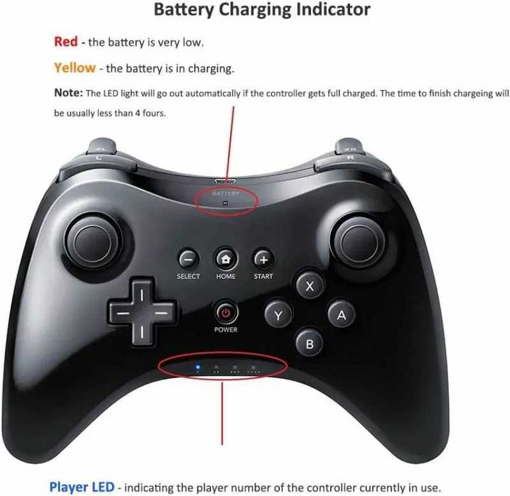 Съвместим Wii U Classic Wireless Pro Controller, черен