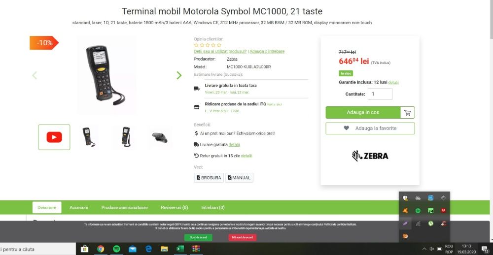 Terminal Motorola Symbol MC1000, 21 taste, scaner, Windows Ce