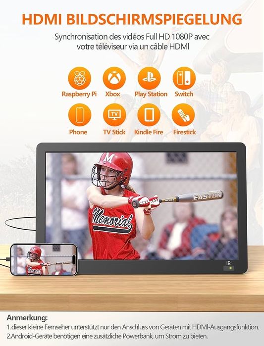 14" DVB-T2 преносим телевизор 1080р HDMI, USB TV