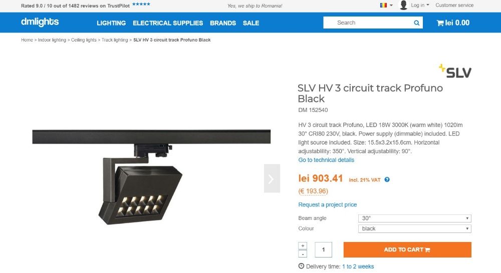 SLV Profuno 152540 proiector Led Spot 3000k 30º CRI 80 dimabil studio