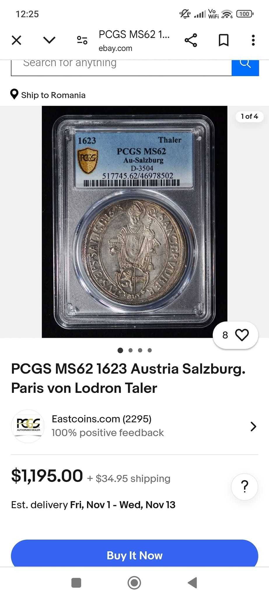 Medalion vintage argint cu thaler Paris Graf von Lodron 1634