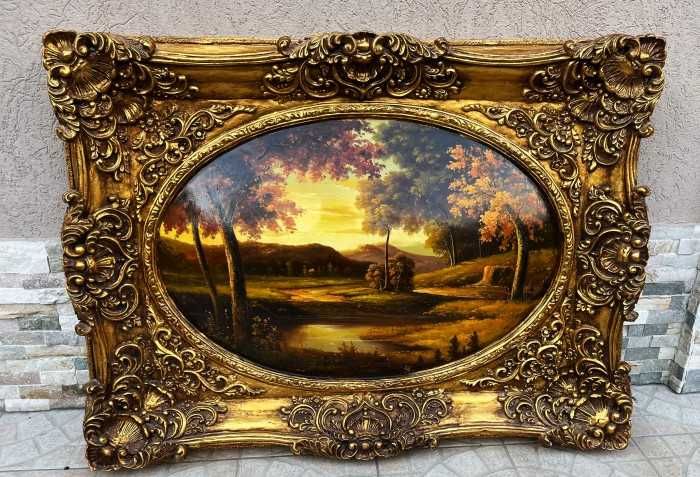 Impozant tablou-dimensiuni mari-Peisaj de toamna-rama deosebita-Franta