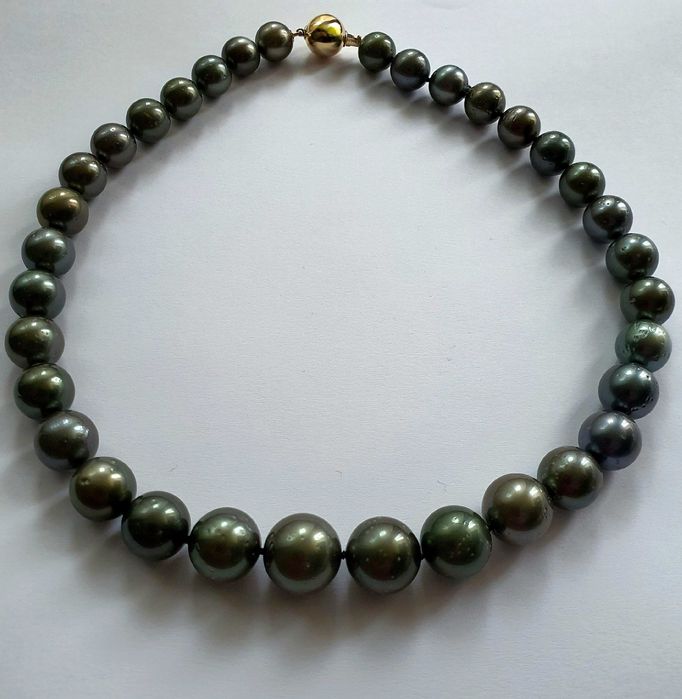 Colier Perle Tahitiene Mari Rotunde 14Mm Si Aur 14K