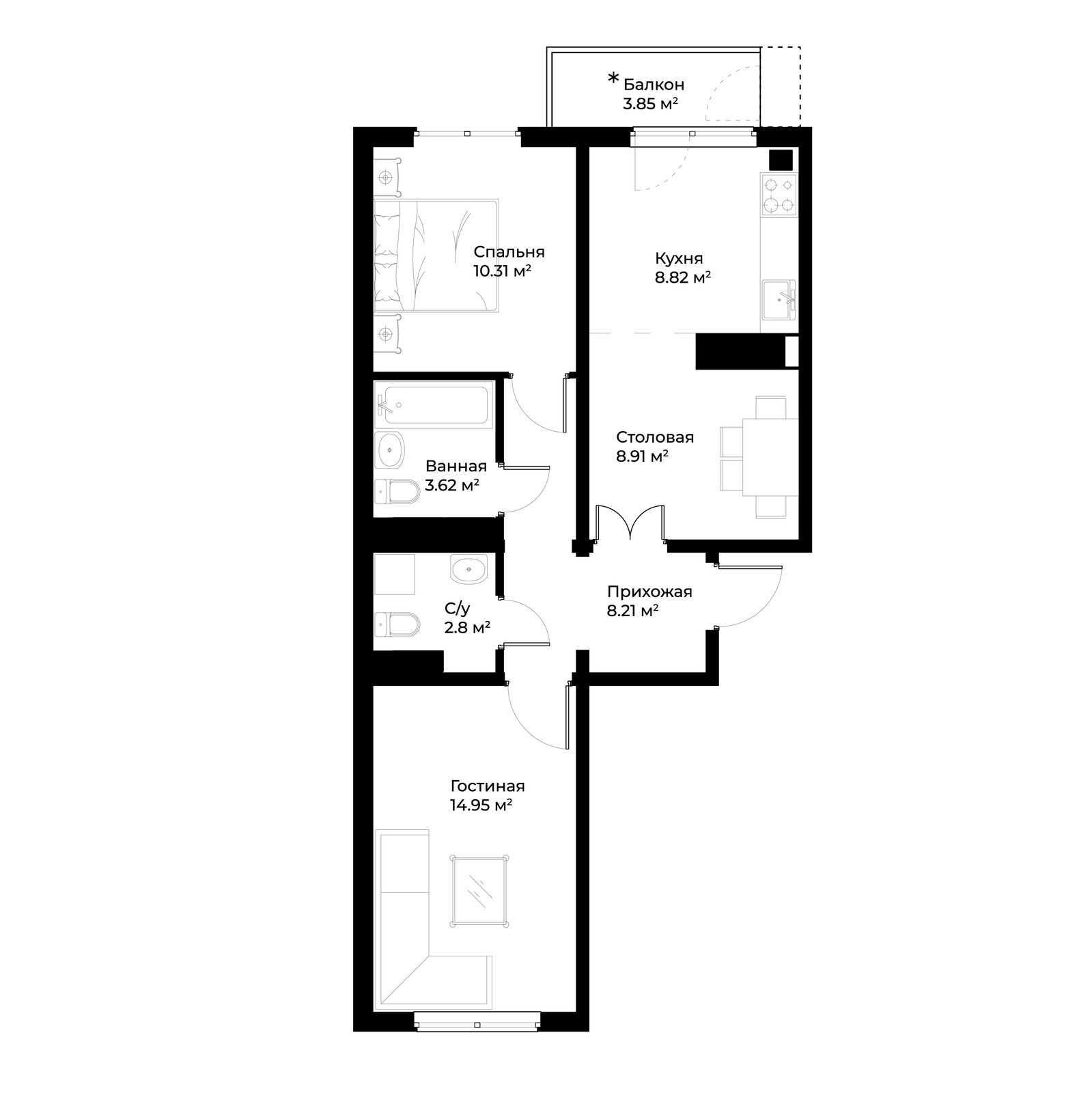 2-xonali xonadonlar | 2-комнатные квартиры ЖК O'z Zamin - Golden House