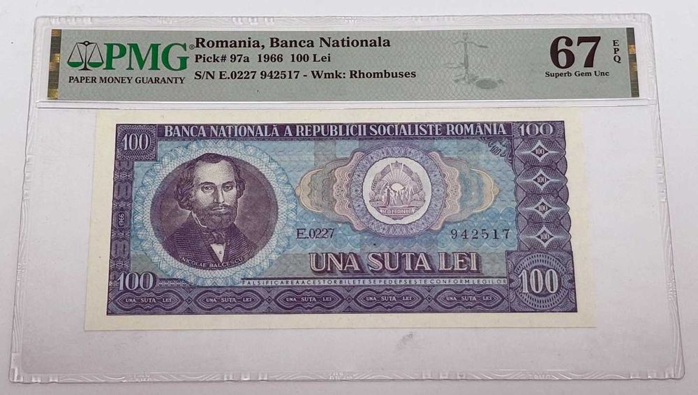 bancnota romaneasca de colectie - 100 lei 1966 gradata PMG EPQ67