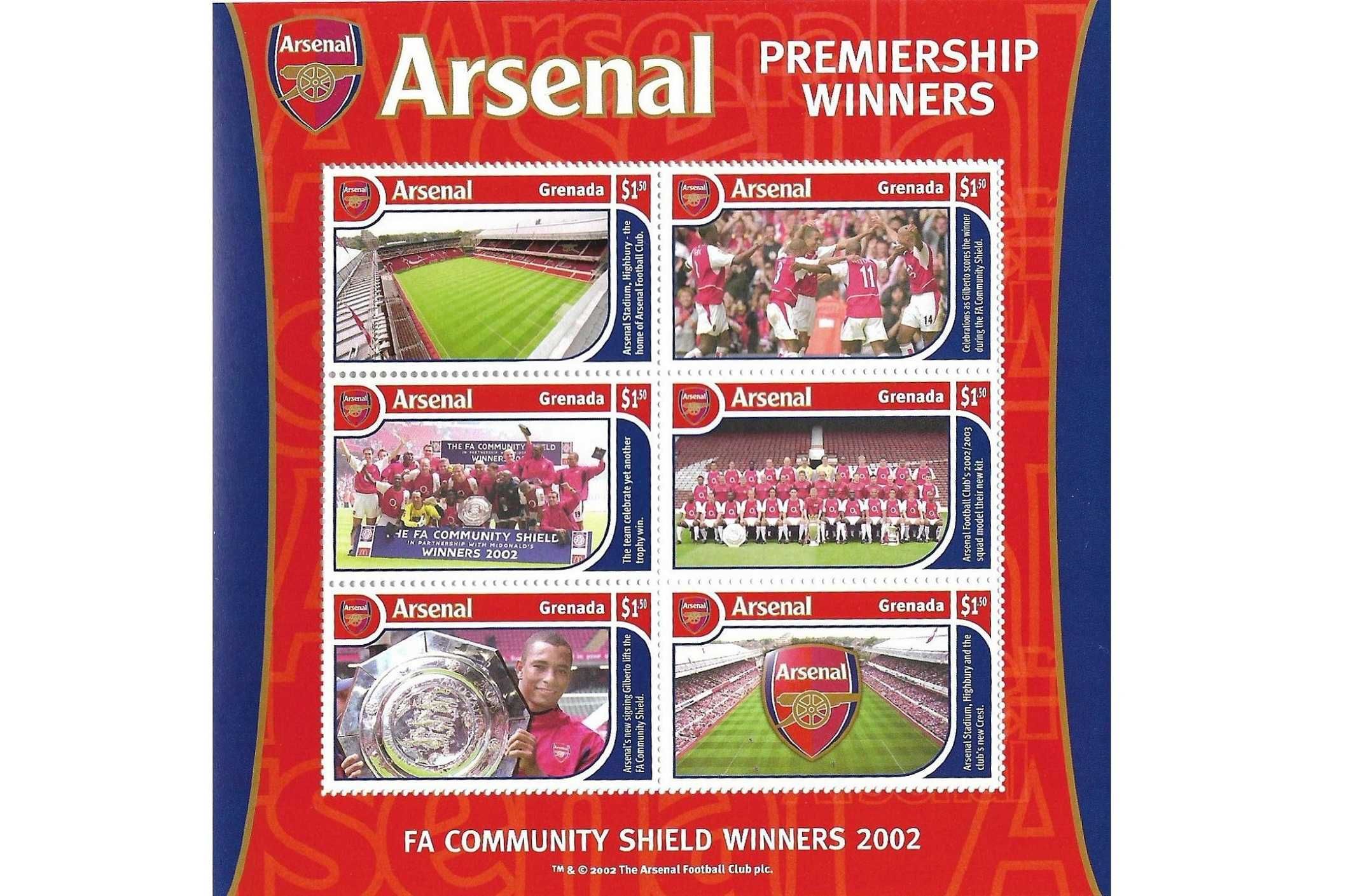 Super timbre colita nestampilata tema fotbal clubul Arsenal Anglia