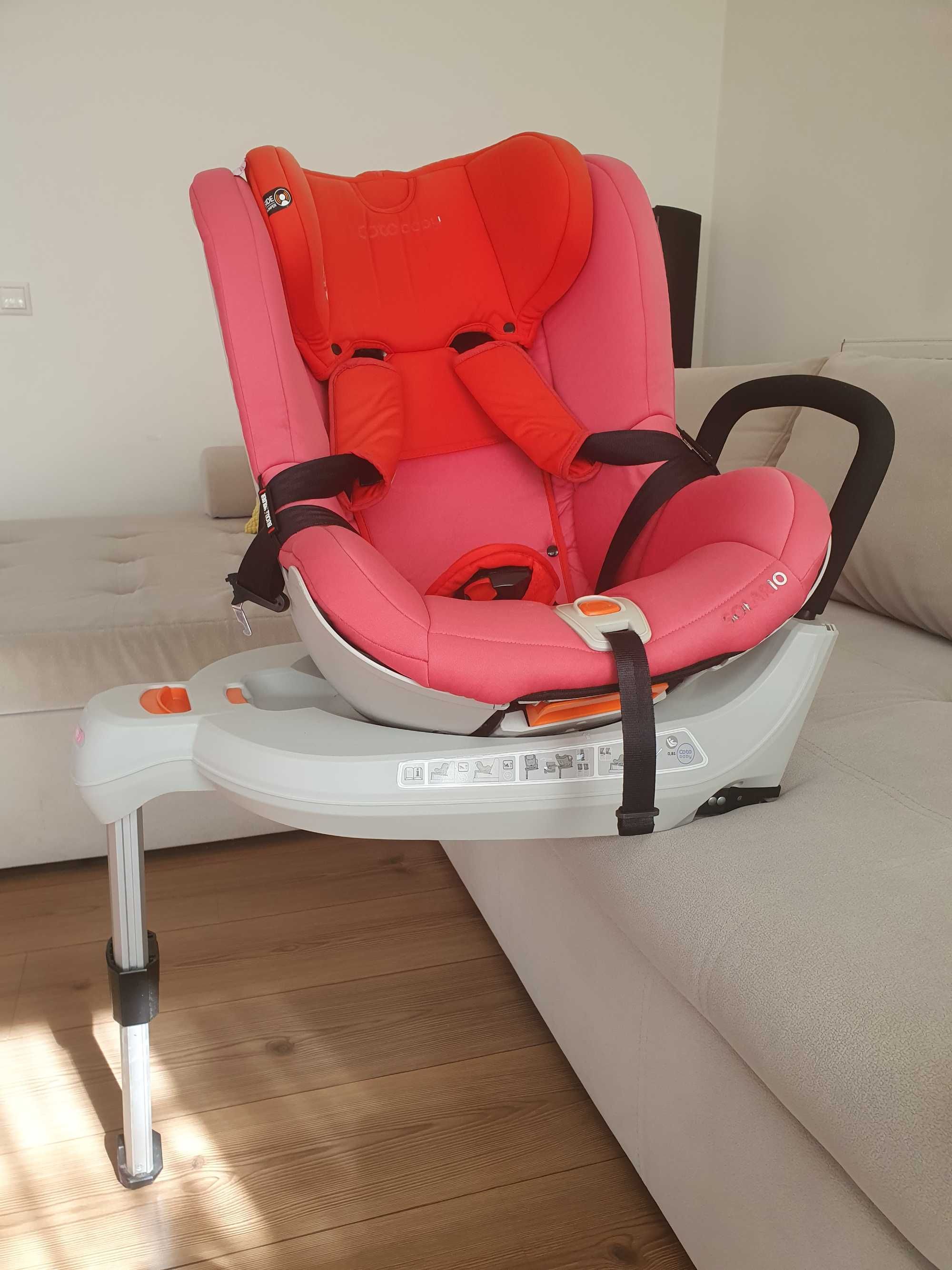 Scaun auto cu Isofix Solario Coto Baby, 0-18 kg, rotativ 360, rosu/roz