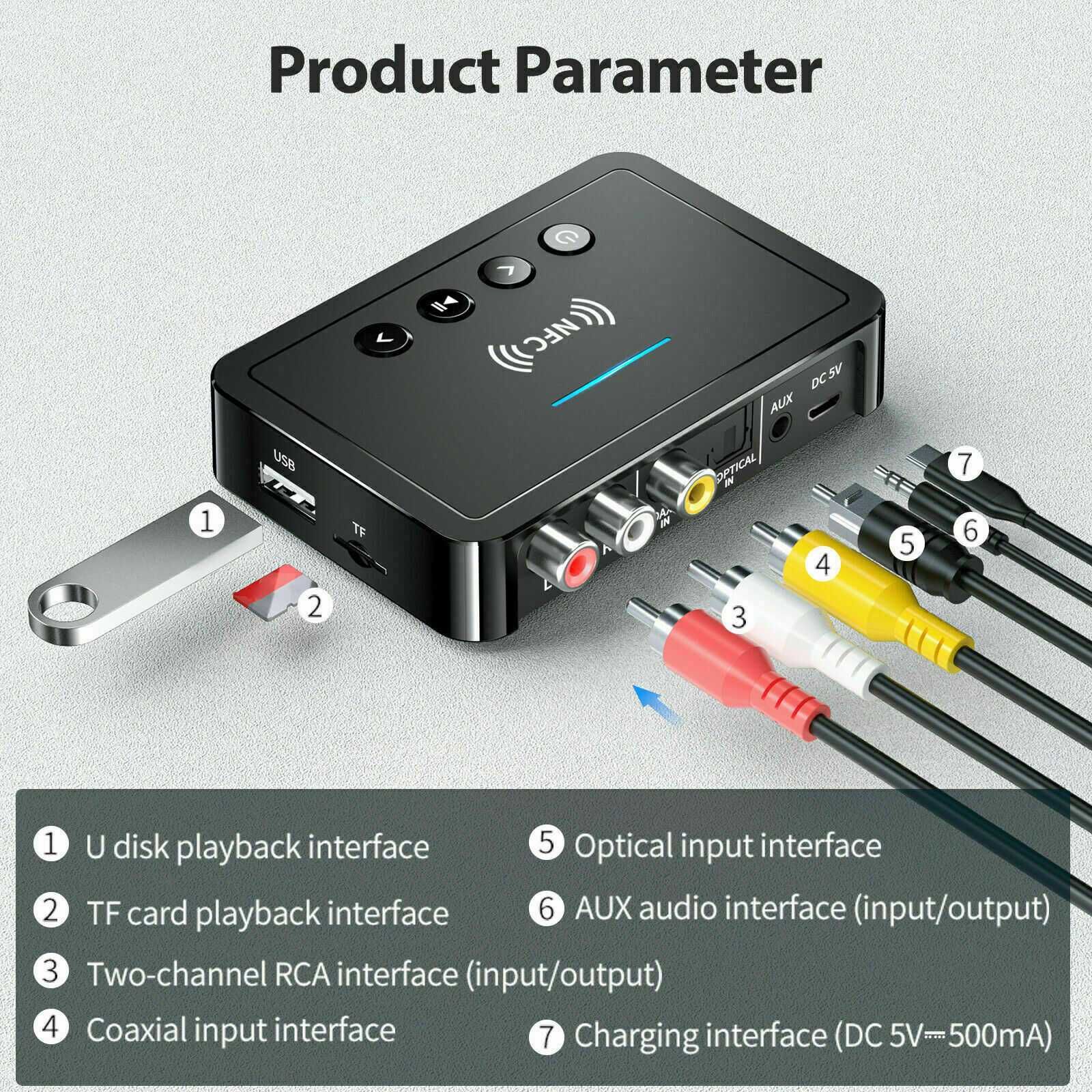 Bluetooth Receiver 5.0 NFC, Optical, RCA, Display NOU