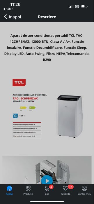 Aer conditionat portabil inca in garantie