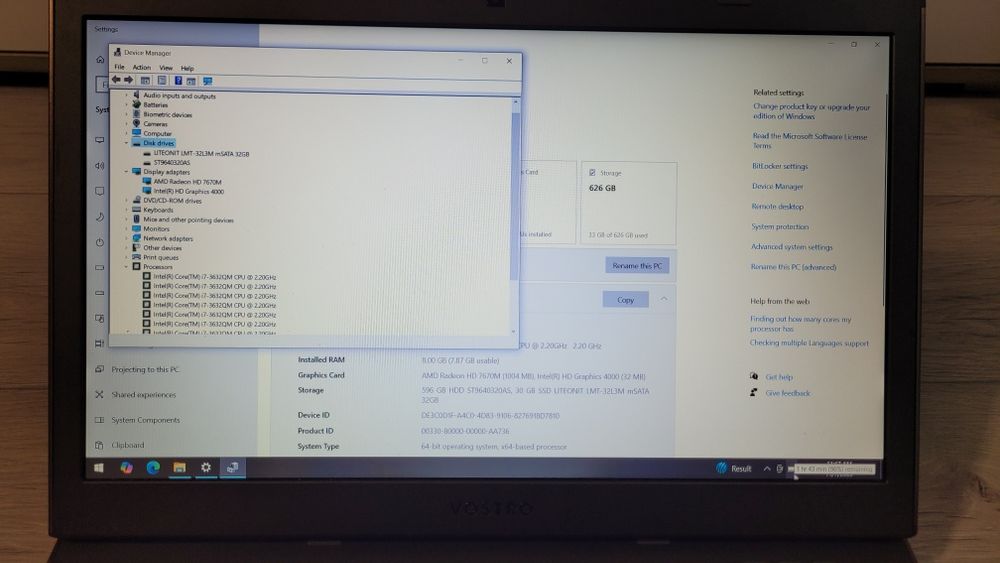 Laptop Dell Vostro i7 3632QM 2.2 GHz / 8 GB / 640 +32 GB