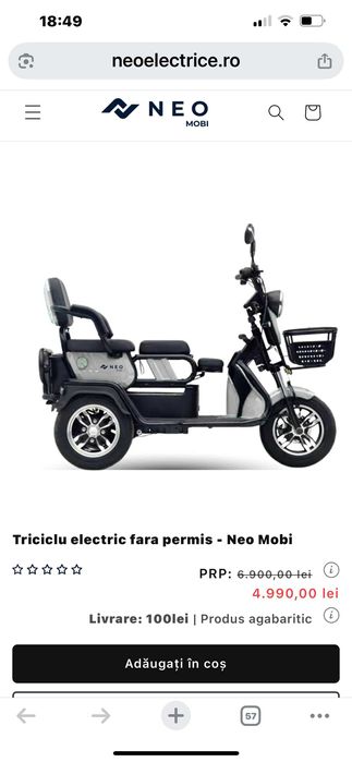 Triciclu electric fara permis - Neo Mobi, nou cu acte de proveniență