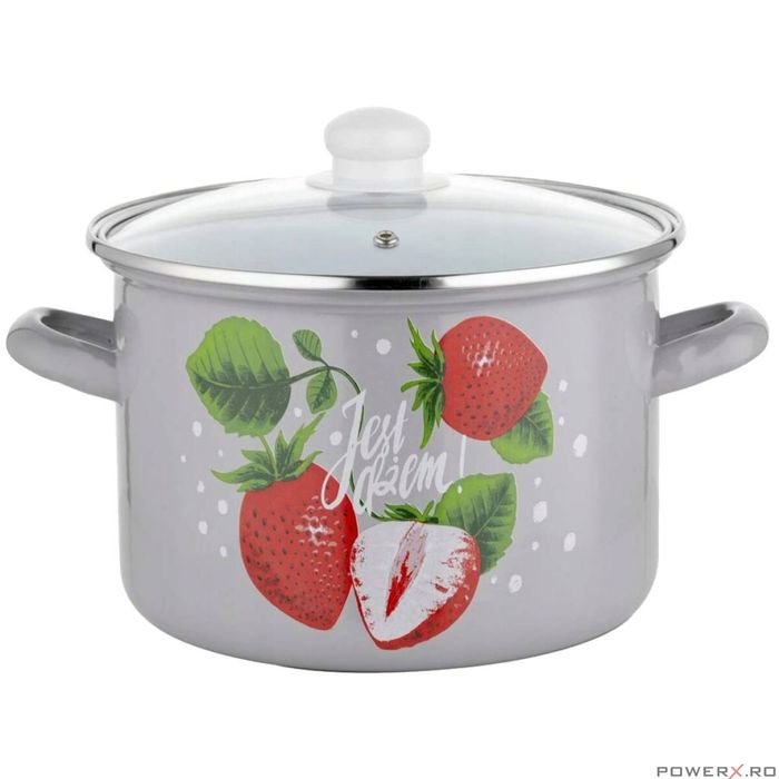 Oala cu capac, din otel, strat email, compatibila cu toate tipurile de