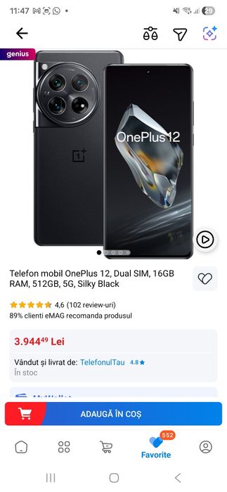 Vând Telefon mobil OnePlus 12, Dual SIM, 16GB RAM, 512GB, 5G, Silky Bl