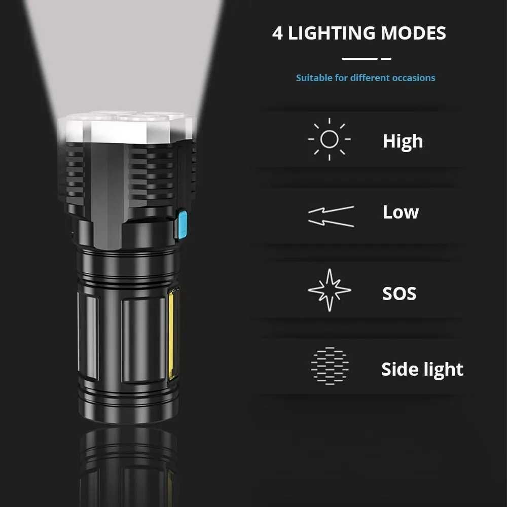 Lanterna LED 4 moduri de iluminat, acumulator integrat, incarcare USB