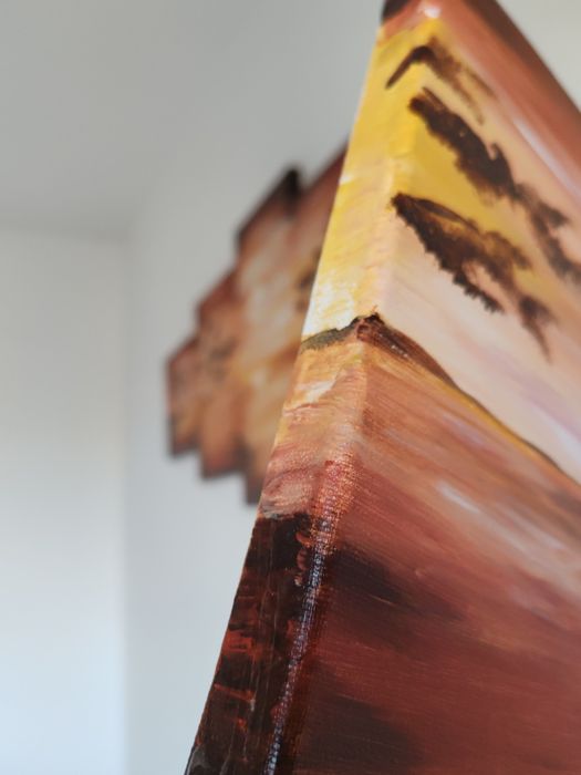 Tablou 5 piese pictat manual Apus în Africa