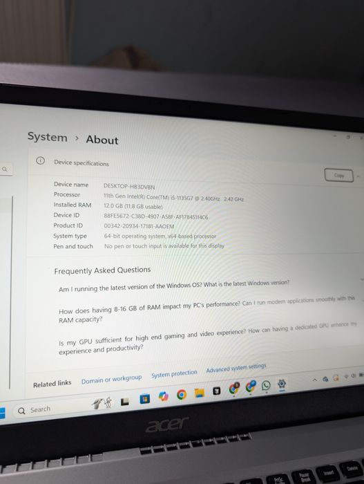 Laptop acer Aspire A315-58 , i5-1135G7 , Windows 11 , 512gb