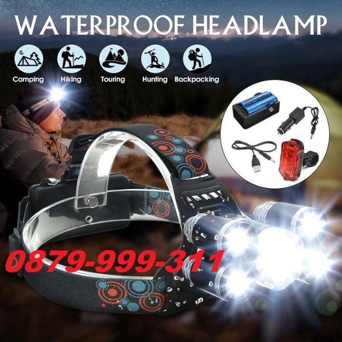 МОЩЕН 5 LED петорен челник / фенер за глава Акумулаторен chelnik