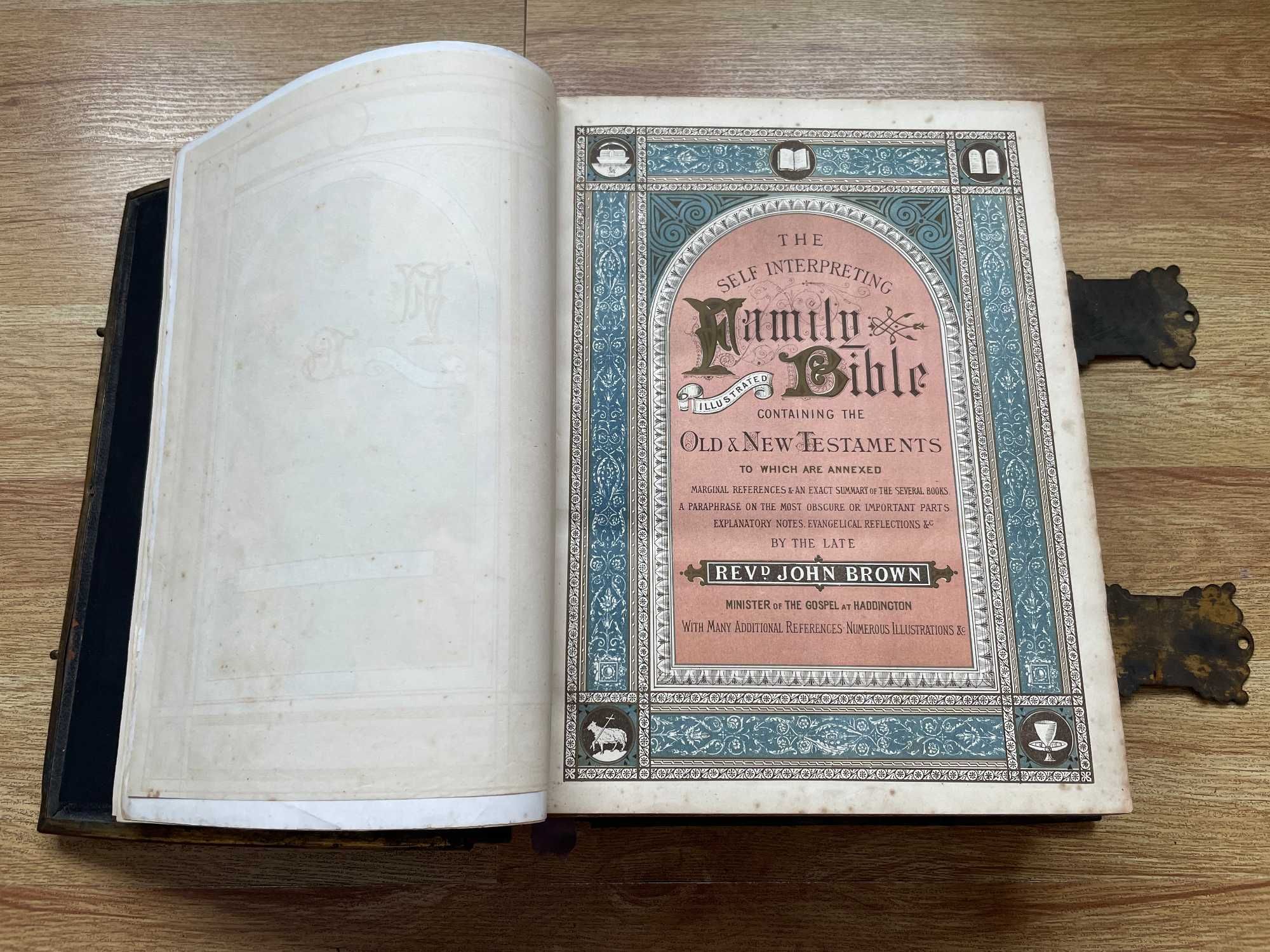 Biblia / Biblie veche , 1860 , lb. engleza, 6 kg. , 34 x 26 x 9.5 cm