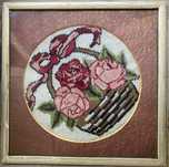 Goblen - Vintage - Cos cu flori - inramat cu geam