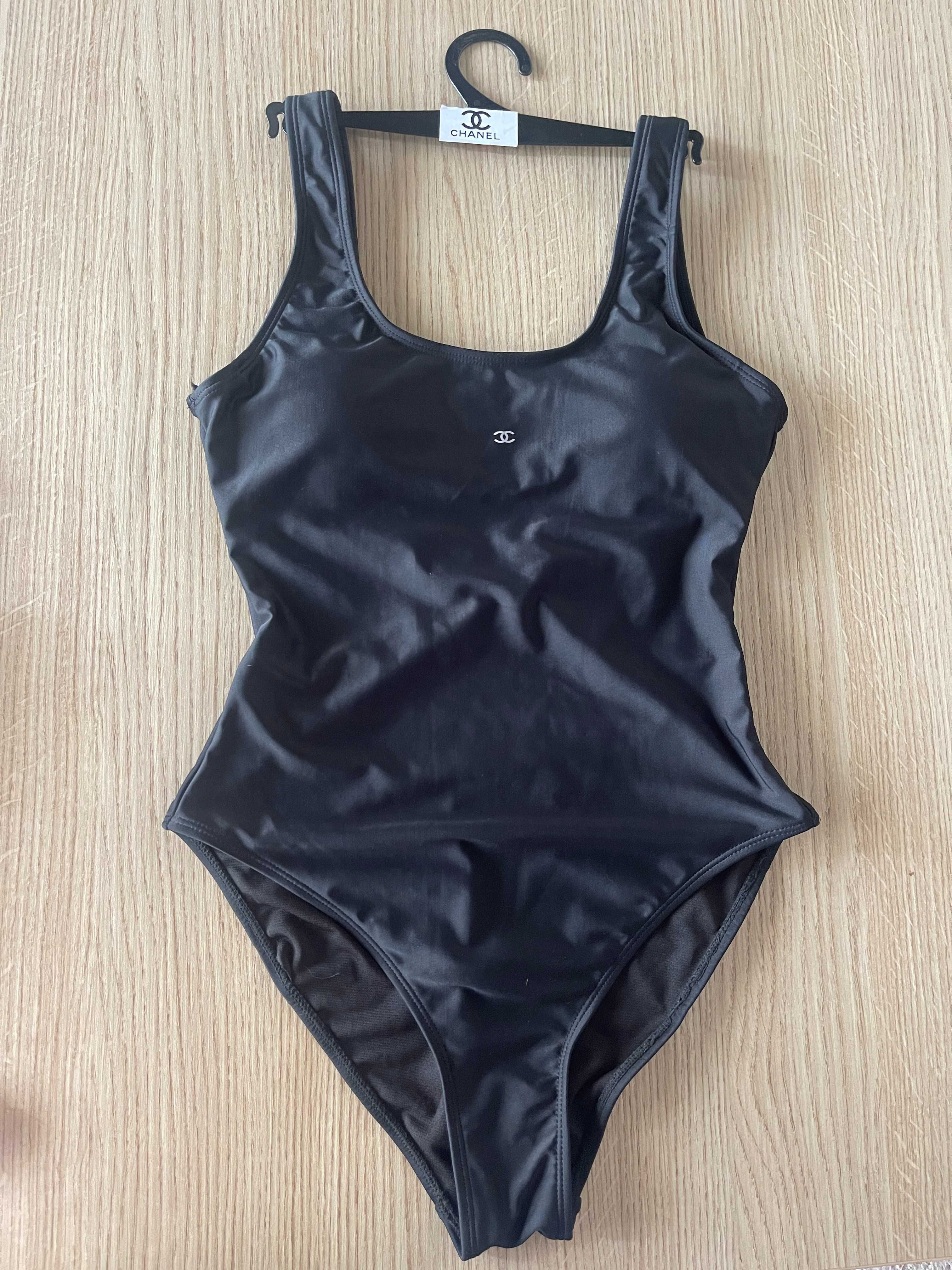 SALE бански черен цял шанел топ сет комплект swimsuit chanel black