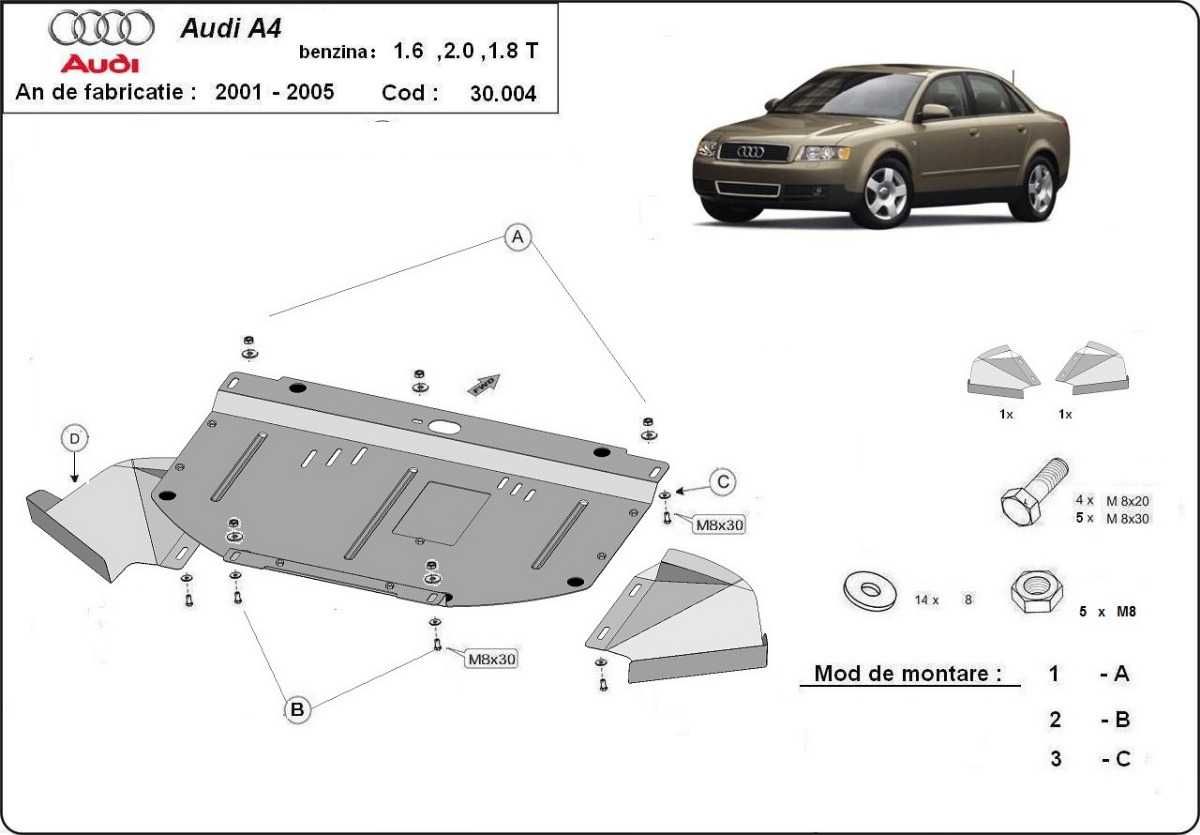 Метална кора под двигател скорости Audi A4 B6