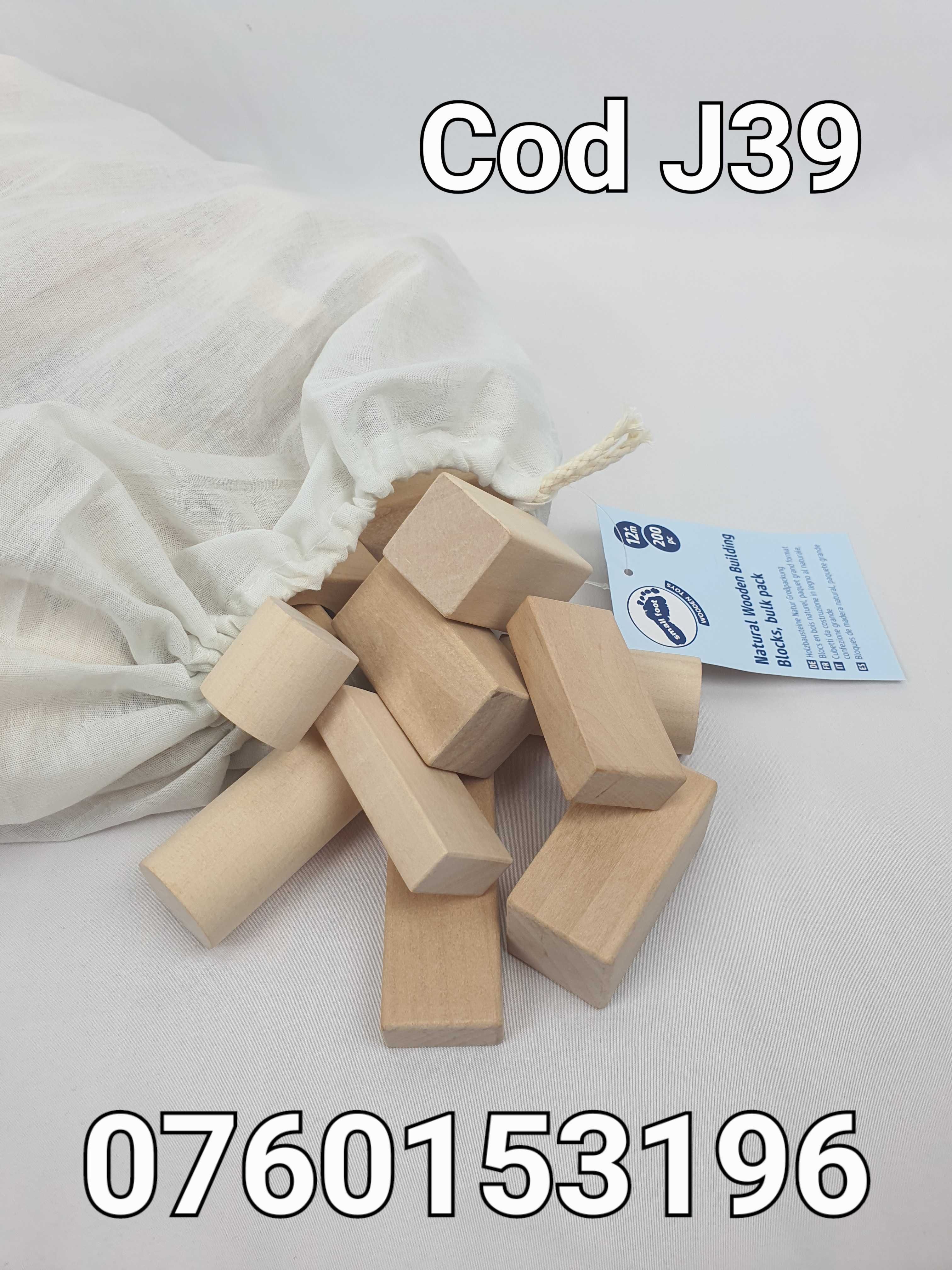 Cuburi de constructie din Lemn Natural pentru copii-200 de Bucati-J39