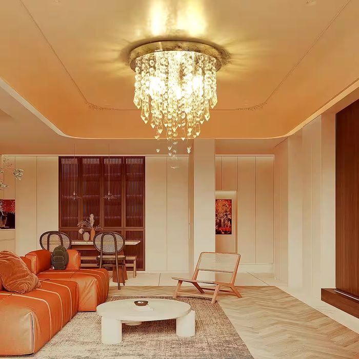 Plafoniera candelabru din cristal din oțel inoxidabil