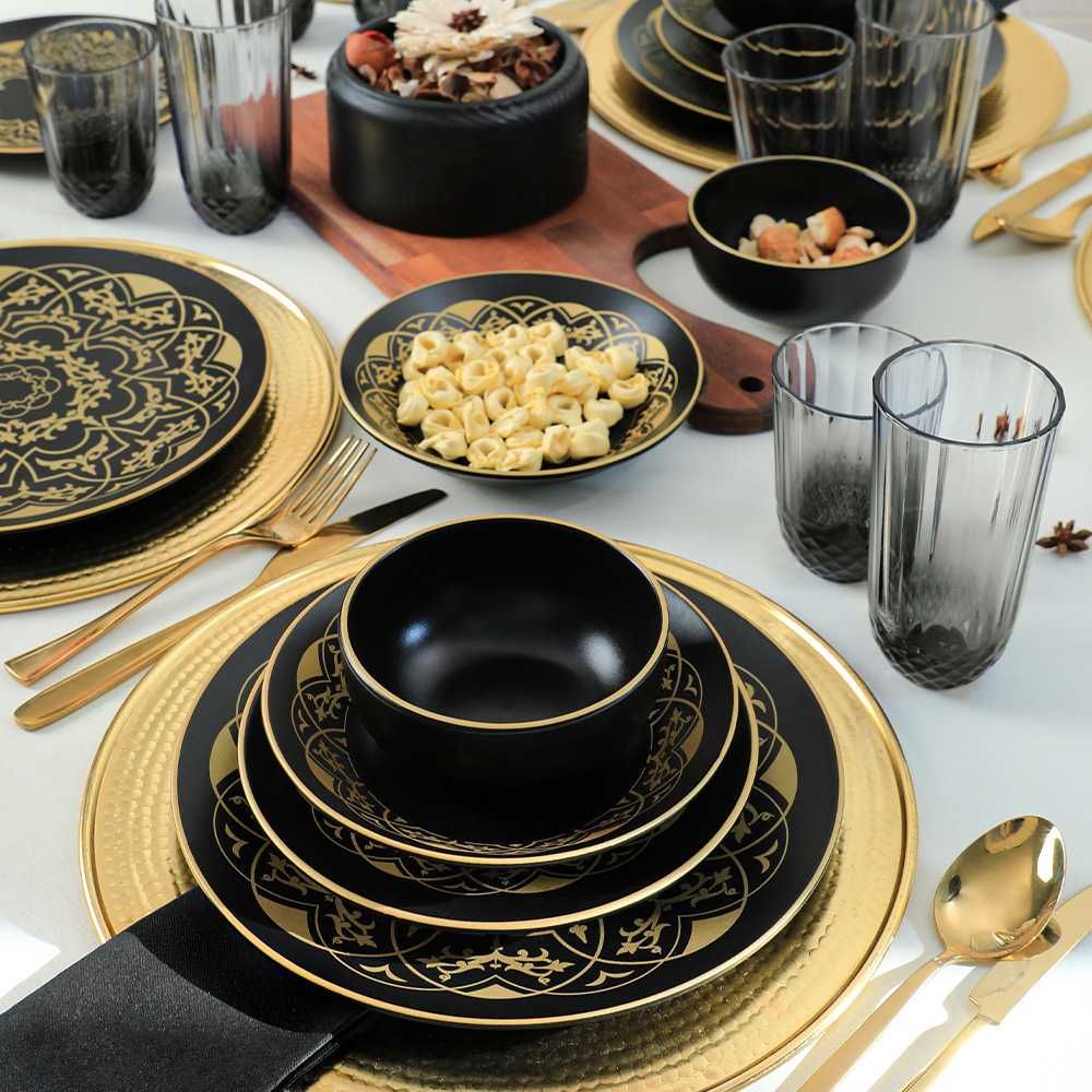 Пълен сервиз за маса, Keramika, 24 части, Керамика, Жълто/Черно