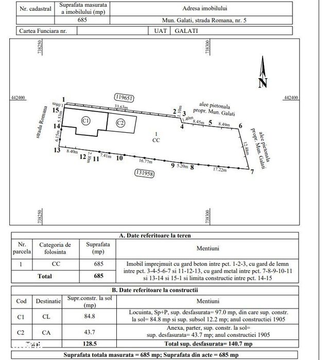 Vand teren 685mp, str. Romana nr.5