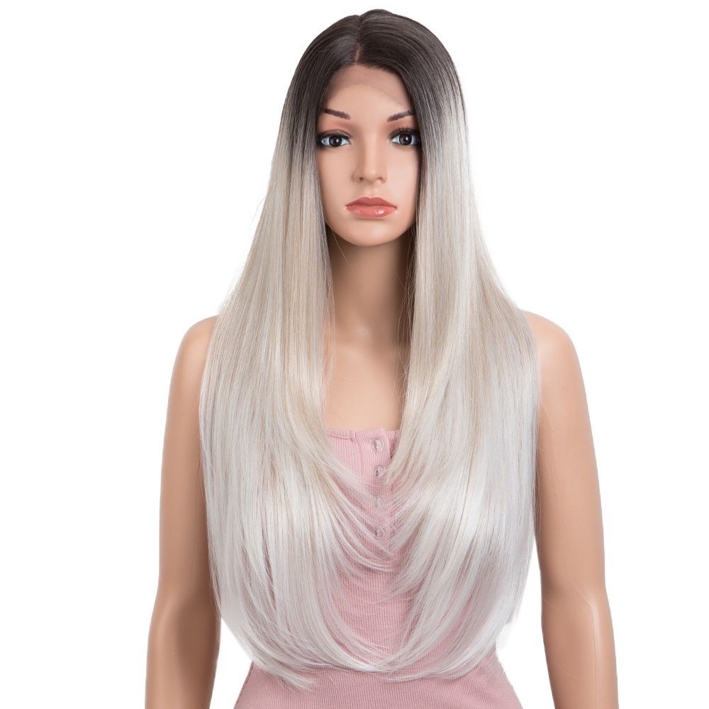 Peruca F95 FRONT LACE blonda satena ombre gri Silver platinata