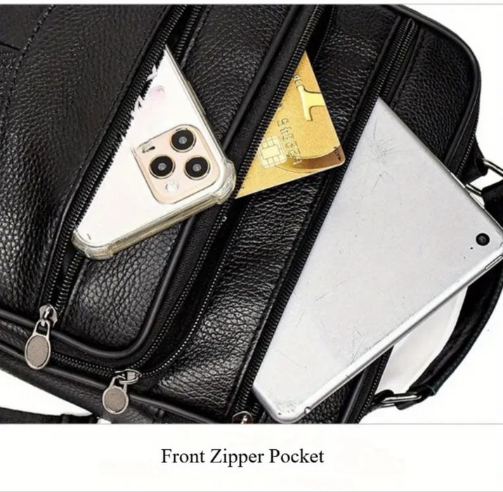 Мъжка универсална кожена чанта с дръжка/Елегантна с кафява естест.кожа