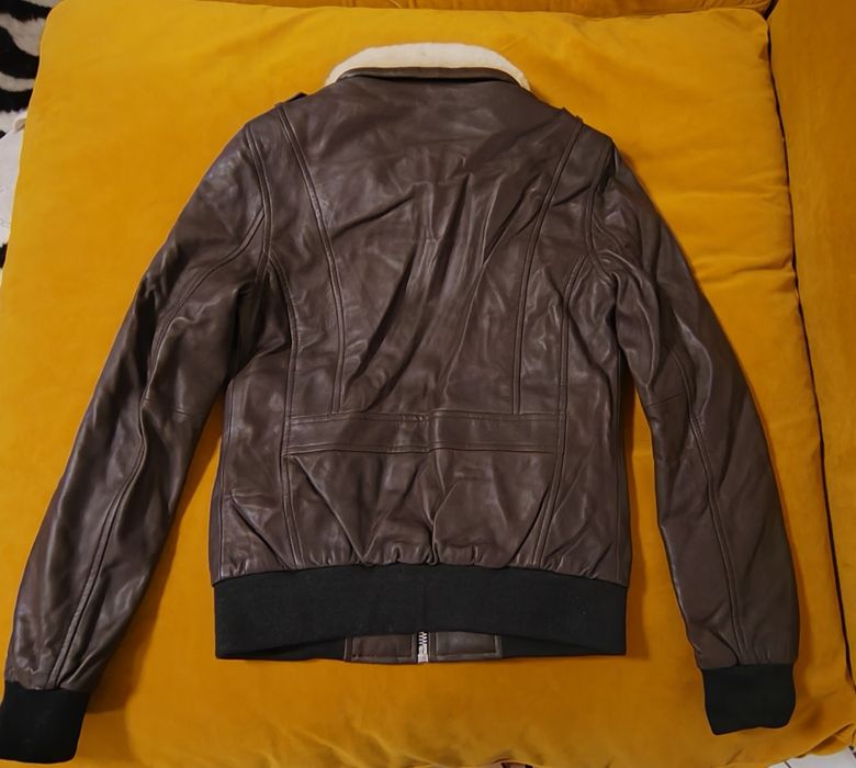 Geaca de piele naturala neagra LADC Paris, cu guler, maro, masura S