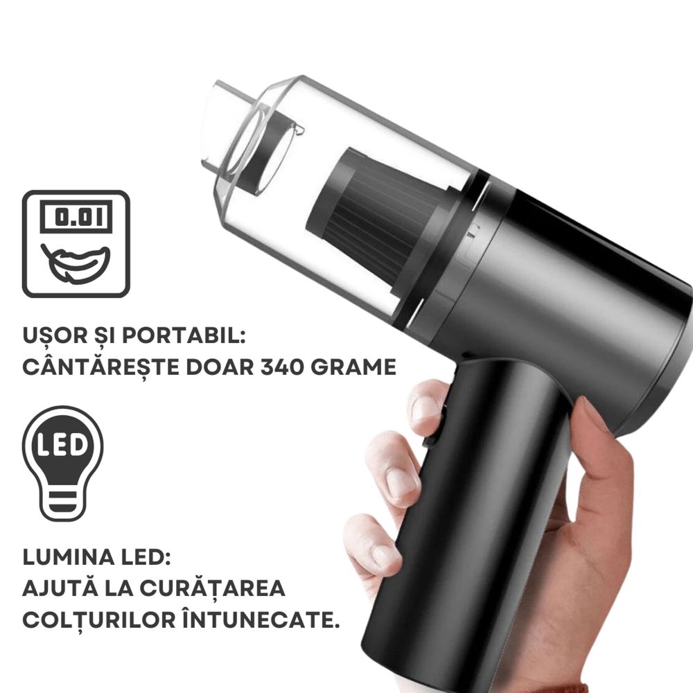 Aspirator auto portabil, 2 in 1, fara fir, acumulator 2000mAh