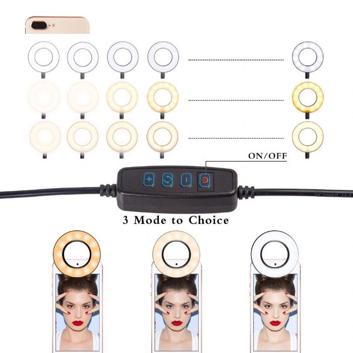 Clema cu suport flexibil telefon + lampa LED ring vlogging youtube