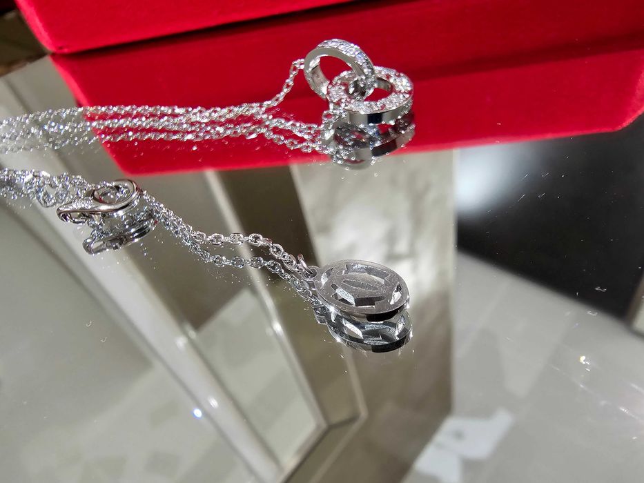CARTIER Love White Gold Paved Diamonds Chain Дамскo Колие