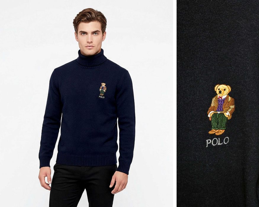 Ralph Lauren Оригинален мъжки пуловер с поло яка и мече  размер М