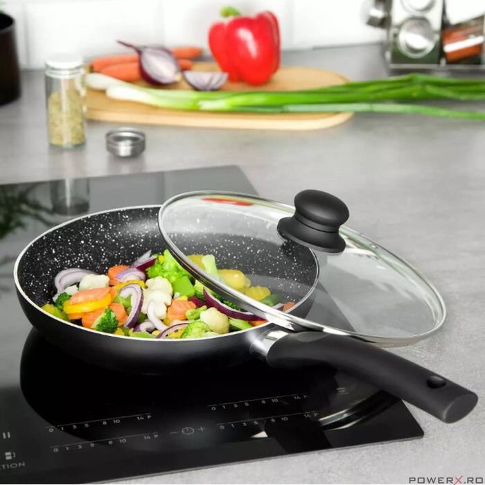 Tigaie din aluminiu, cu capac, marmorata, neagra, 5 x 28cm, Kinghoff