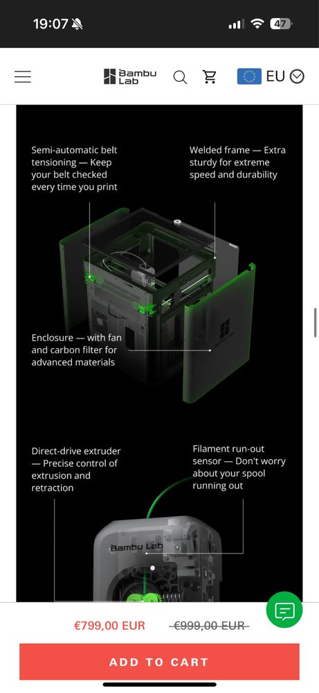 Bambu Lab P1S Combo 3D Printer — original, yangi quti bilan